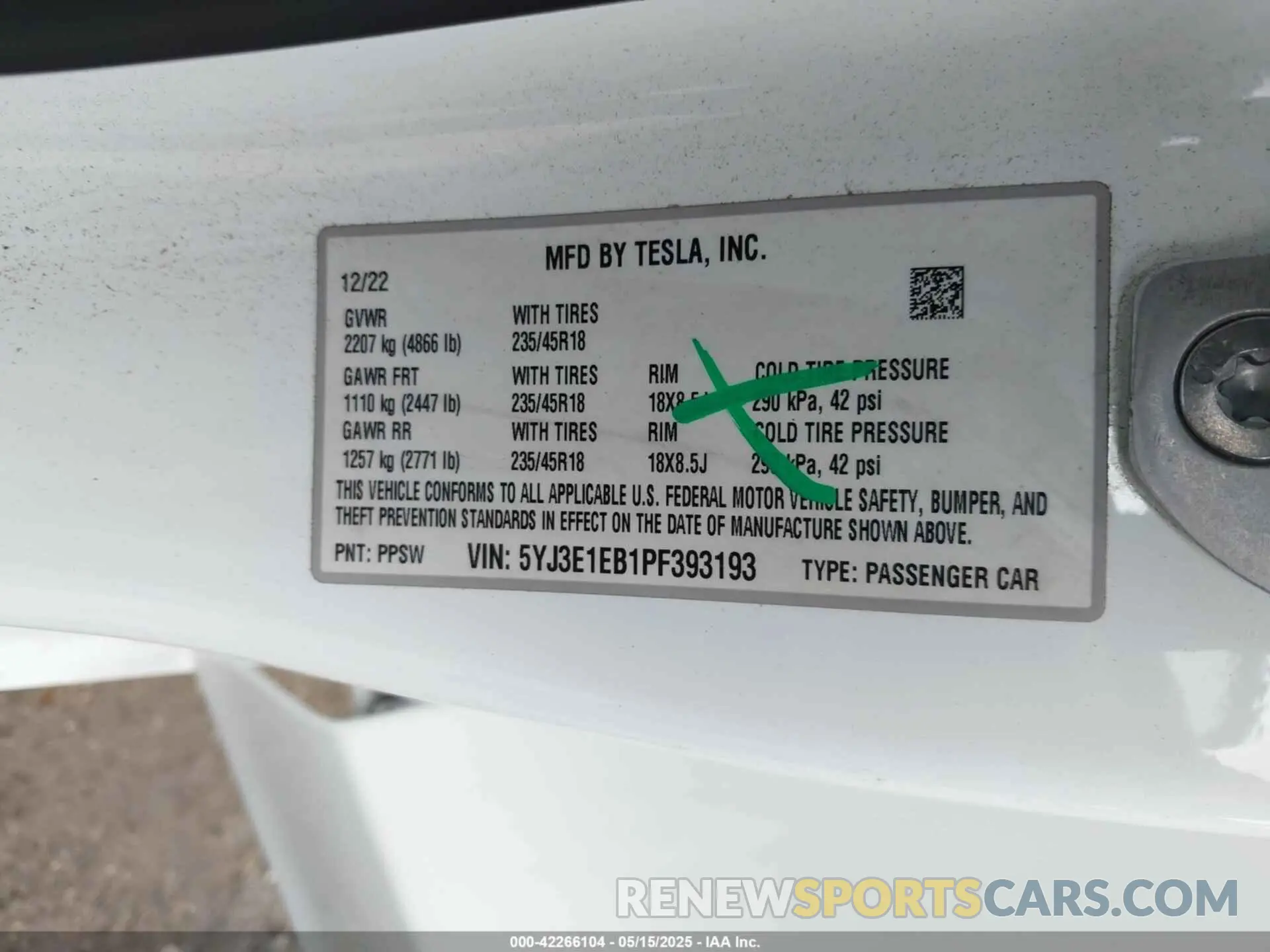 9 Photograph of a damaged car 5YJ3E1EB1PF393193 TESLA MODEL 3 2023