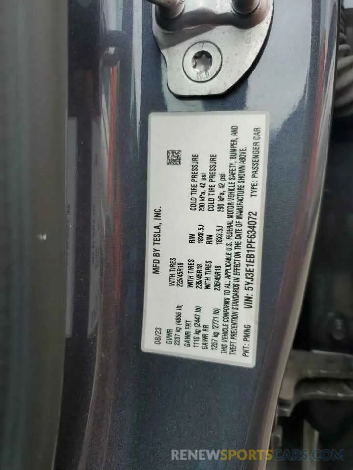 12 Photograph of a damaged car 5YJ3E1EB1PF634072 TESLA MODEL 3 2023