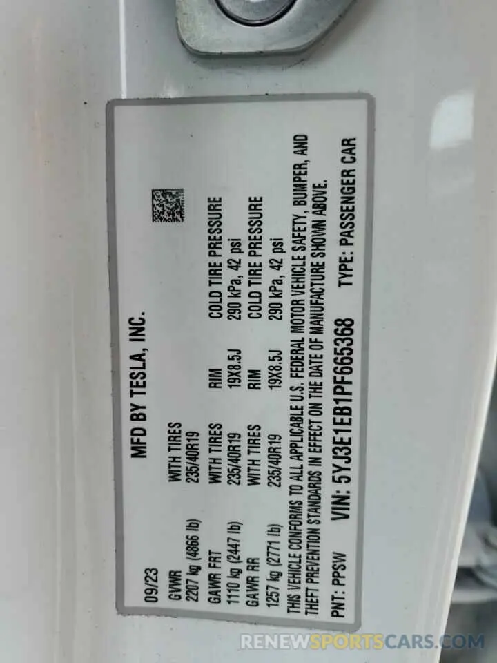 13 Photograph of a damaged car 5YJ3E1EB1PF665368 TESLA MODEL 3 2023