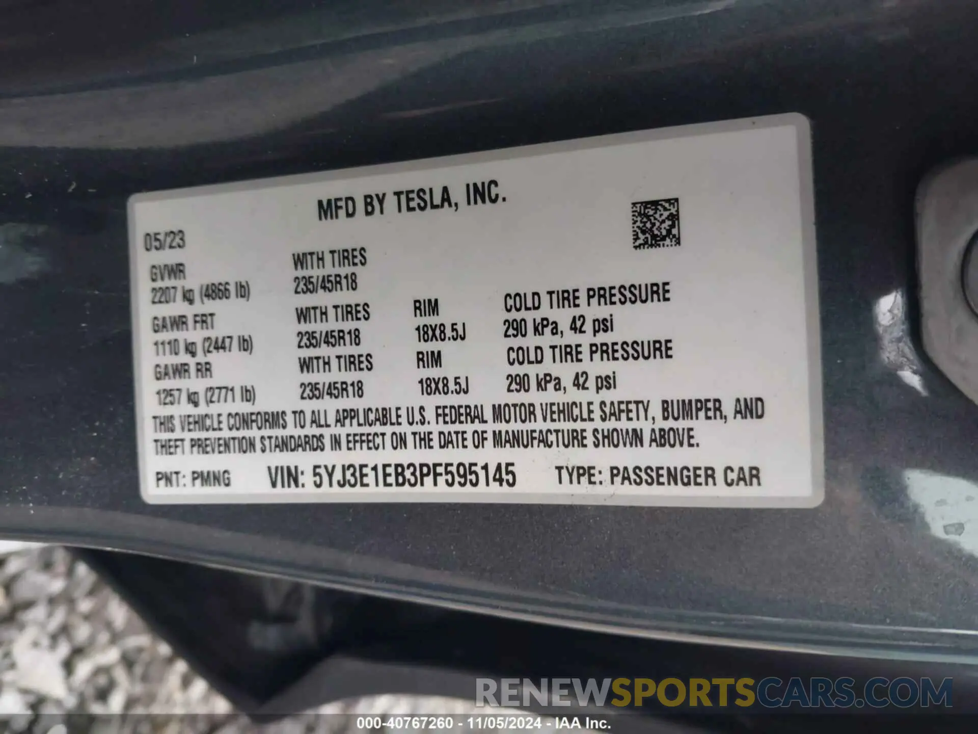 9 Photograph of a damaged car 5YJ3E1EB3PF595145 TESLA MODEL 3 2023