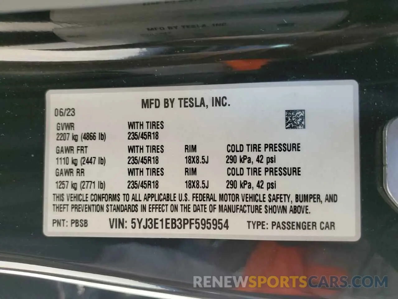 12 Photograph of a damaged car 5YJ3E1EB3PF595954 TESLA MODEL 3 2023