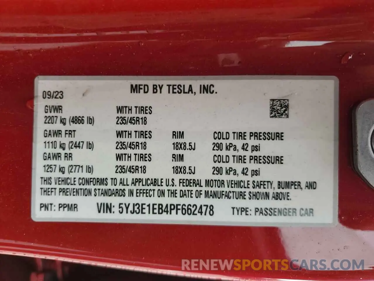 13 Photograph of a damaged car 5YJ3E1EB4PF662478 TESLA MODEL 3 2023