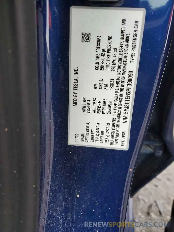 12 Photograph of a damaged car 5YJ3E1EB5PF390099 TESLA MODEL 3 2023