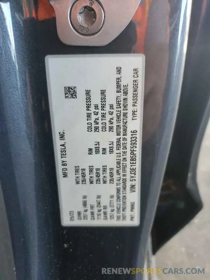 12 Photograph of a damaged car 5YJ3E1EB5PF593316 TESLA MODEL 3 2023