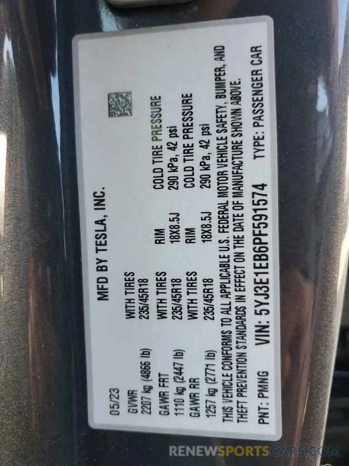 12 Photograph of a damaged car 5YJ3E1EB6PF591574 TESLA MODEL 3 2023