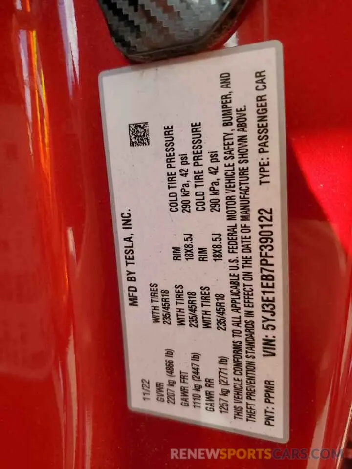 12 Photograph of a damaged car 5YJ3E1EB7PF390122 TESLA MODEL 3 2023