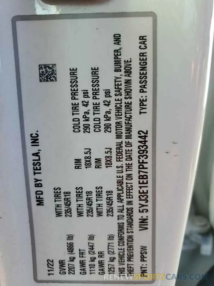12 Photograph of a damaged car 5YJ3E1EB7PF393442 TESLA MODEL 3 2023