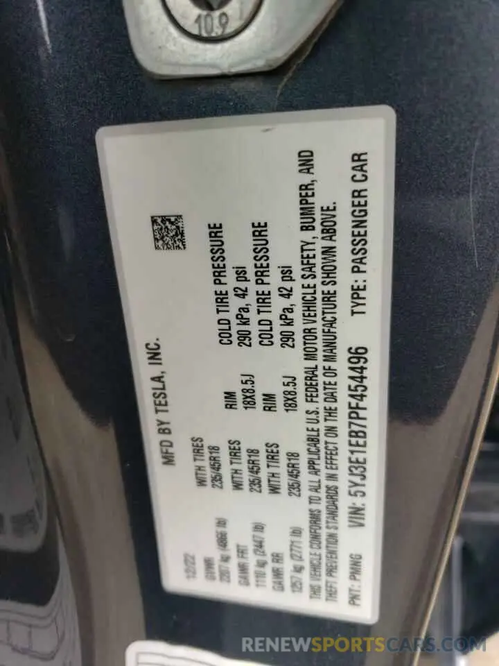 12 Photograph of a damaged car 5YJ3E1EB7PF454496 TESLA MODEL 3 2023