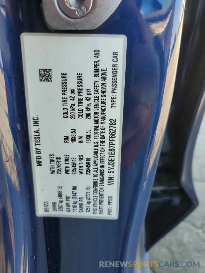 12 Photograph of a damaged car 5YJ3E1EB7PF662782 TESLA MODEL 3 2023