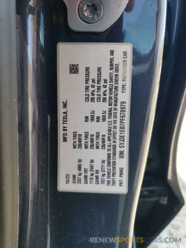 13 Photograph of a damaged car 5YJ3E1EB7PF678979 TESLA MODEL 3 2023