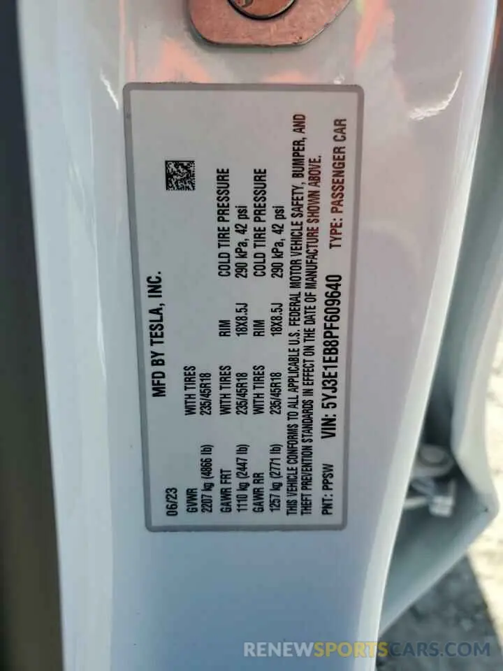 12 Photograph of a damaged car 5YJ3E1EB8PF609640 TESLA MODEL 3 2023