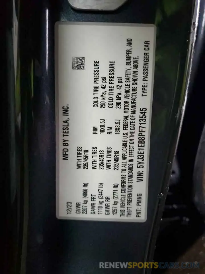14 Photograph of a damaged car 5YJ3E1EB8PF713545 TESLA MODEL 3 2023