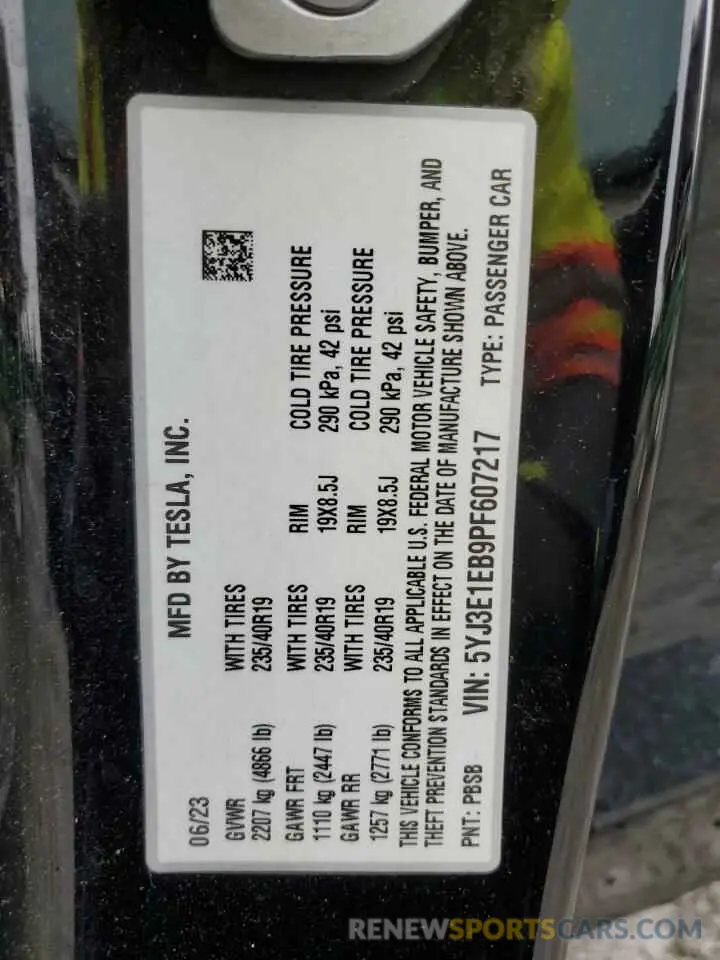 13 Photograph of a damaged car 5YJ3E1EB9PF607217 TESLA MODEL 3 2023