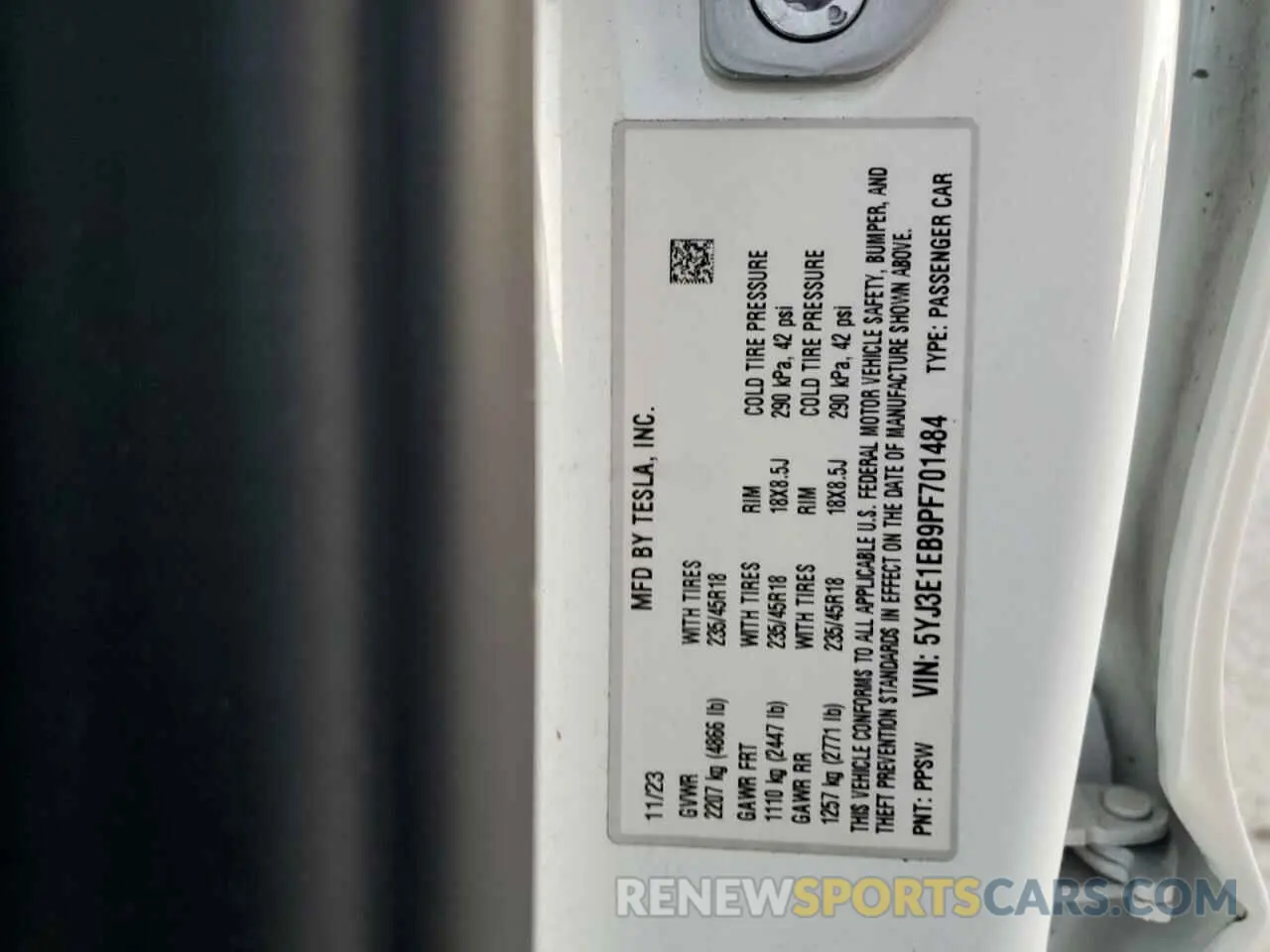 12 Photograph of a damaged car 5YJ3E1EB9PF701484 TESLA MODEL 3 2023