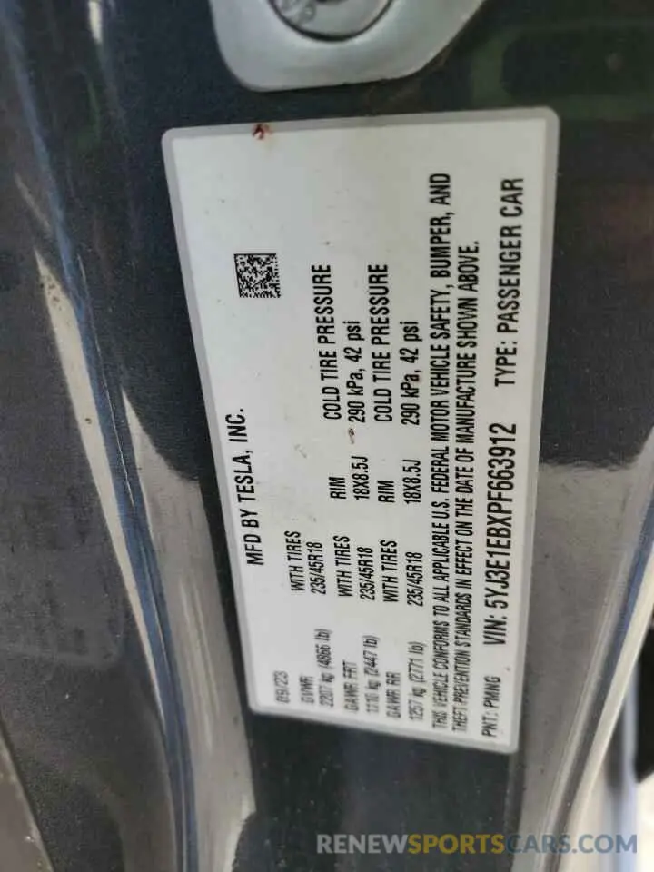 13 Photograph of a damaged car 5YJ3E1EBXPF663912 TESLA MODEL 3 2023