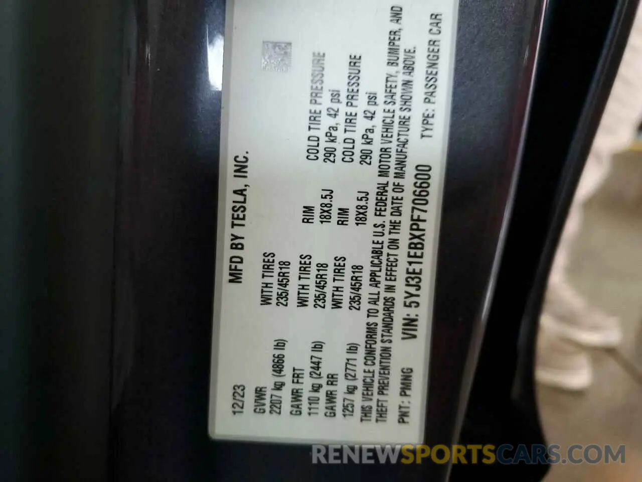 12 Photograph of a damaged car 5YJ3E1EBXPF706600 TESLA MODEL 3 2023