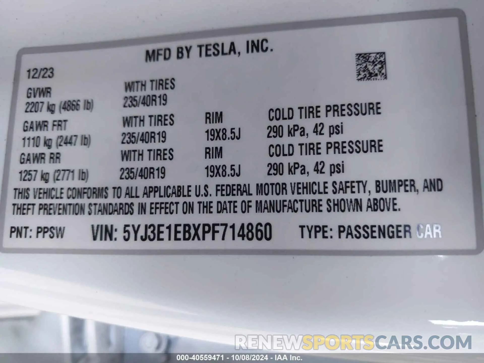 9 Photograph of a damaged car 5YJ3E1EBXPF714860 TESLA MODEL 3 2023