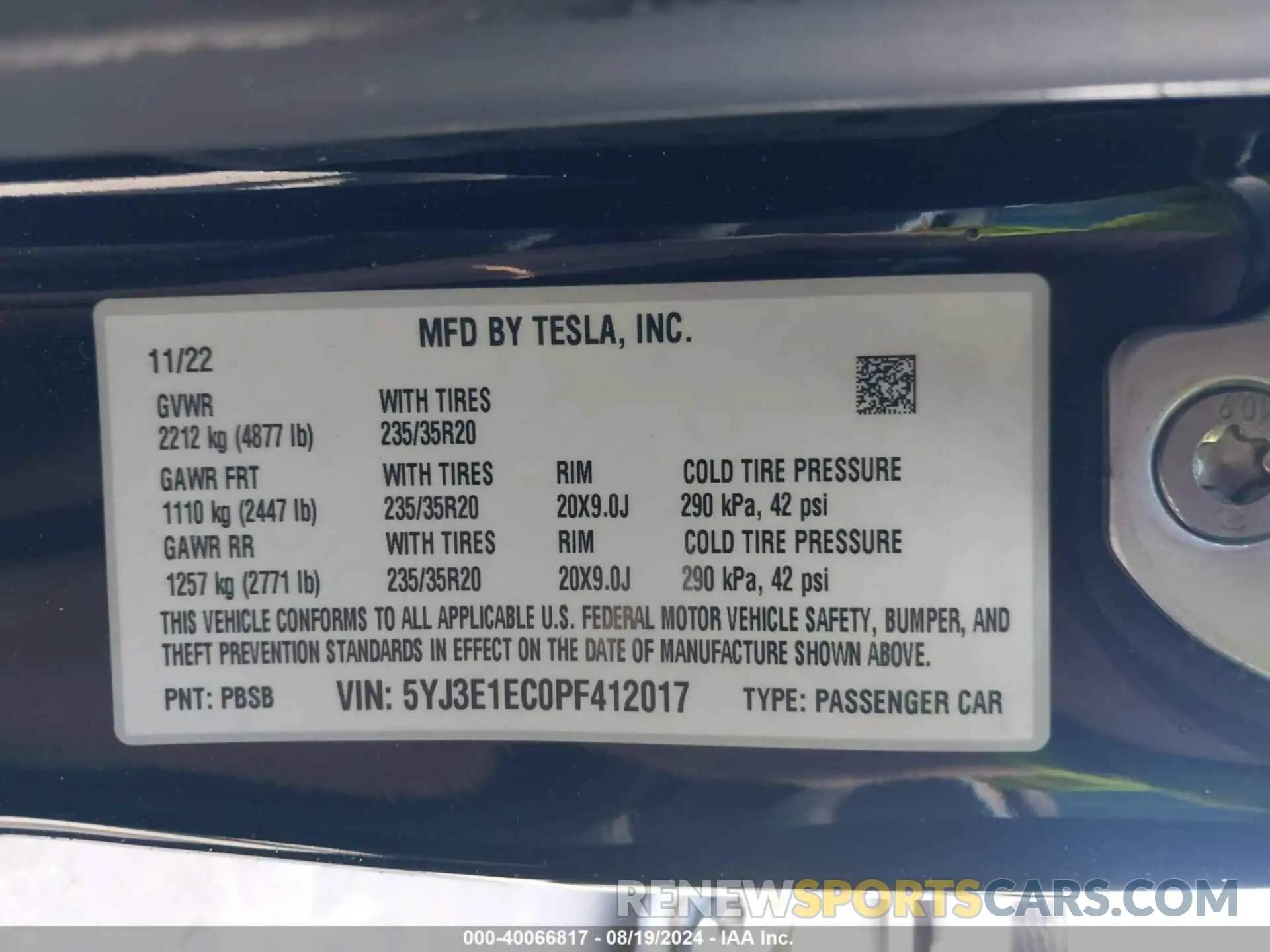 9 Photograph of a damaged car 5YJ3E1EC0PF412017 TESLA MODEL 3 2023