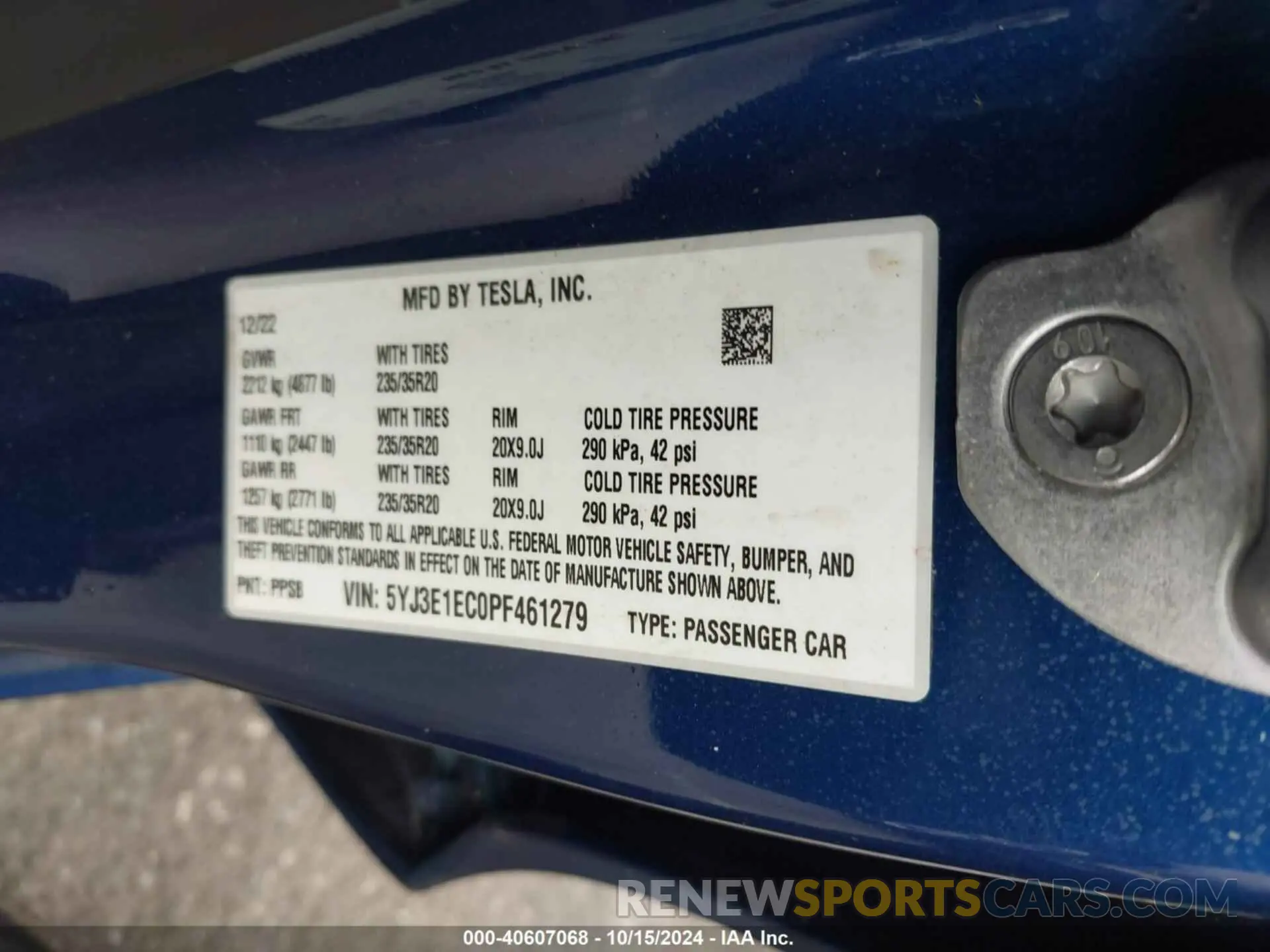 9 Photograph of a damaged car 5YJ3E1EC0PF461279 TESLA MODEL 3 2023