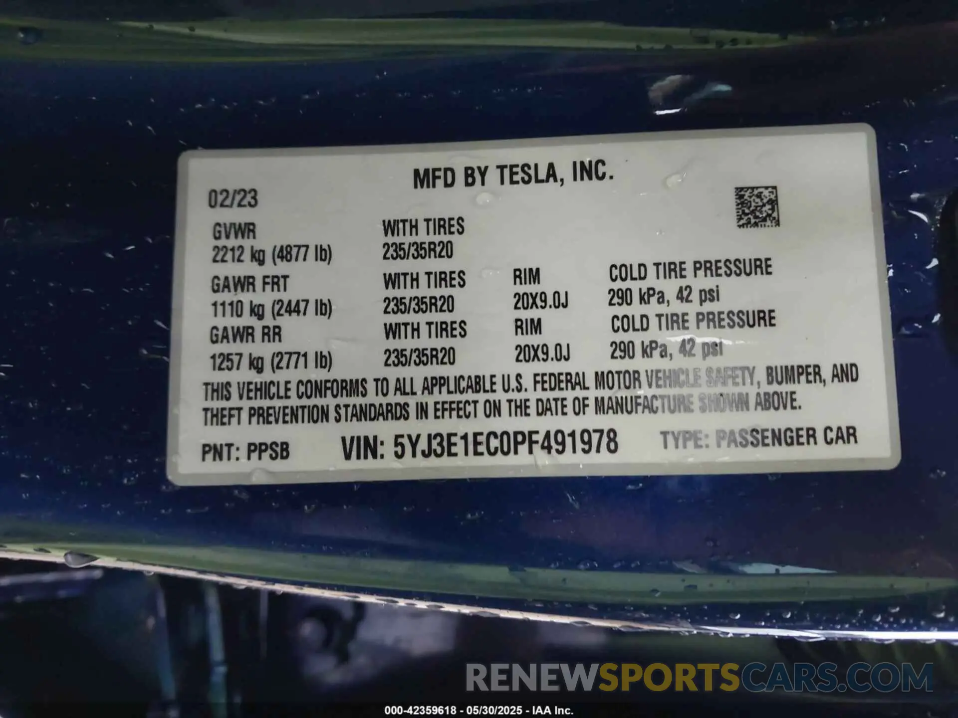 9 Photograph of a damaged car 5YJ3E1EC0PF491978 TESLA MODEL 3 2023