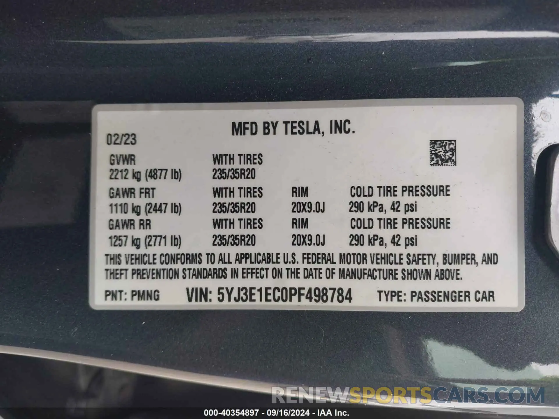 9 Photograph of a damaged car 5YJ3E1EC0PF498784 TESLA MODEL 3 2023