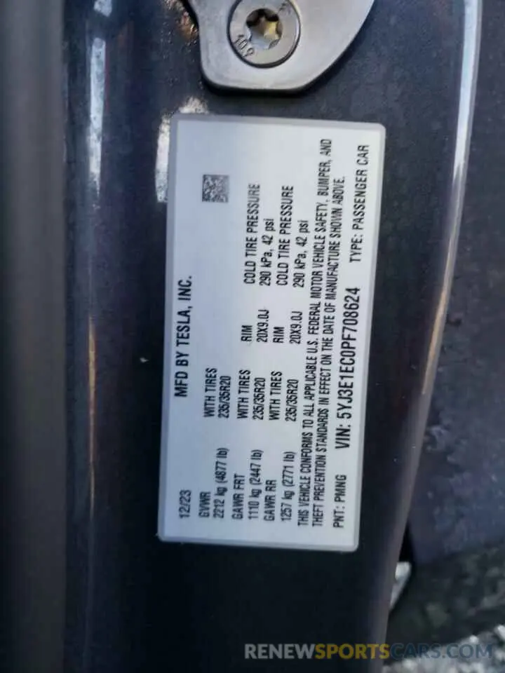 12 Photograph of a damaged car 5YJ3E1EC0PF708624 TESLA MODEL 3 2023