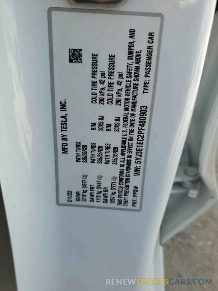 12 Photograph of a damaged car 5YJ3E1EC2PF480903 TESLA MODEL 3 2023