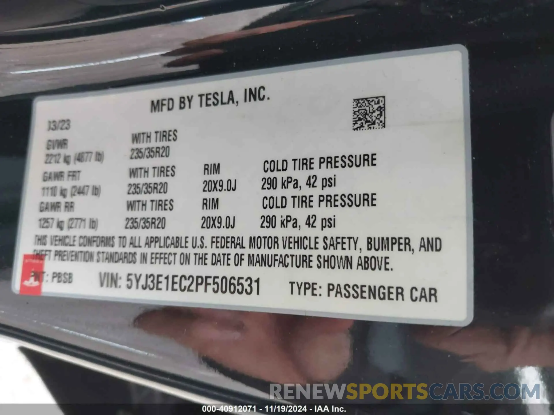 9 Photograph of a damaged car 5YJ3E1EC2PF506531 TESLA MODEL 3 2023