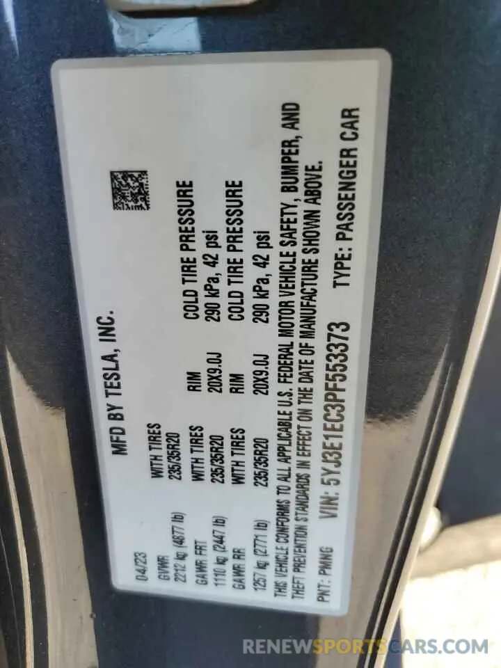 12 Photograph of a damaged car 5YJ3E1EC3PF553373 TESLA MODEL 3 2023