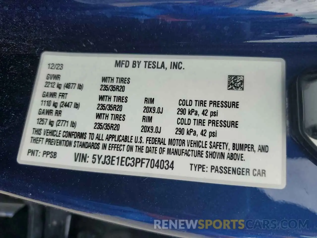 15 Photograph of a damaged car 5YJ3E1EC3PF704034 TESLA MODEL 3 2023