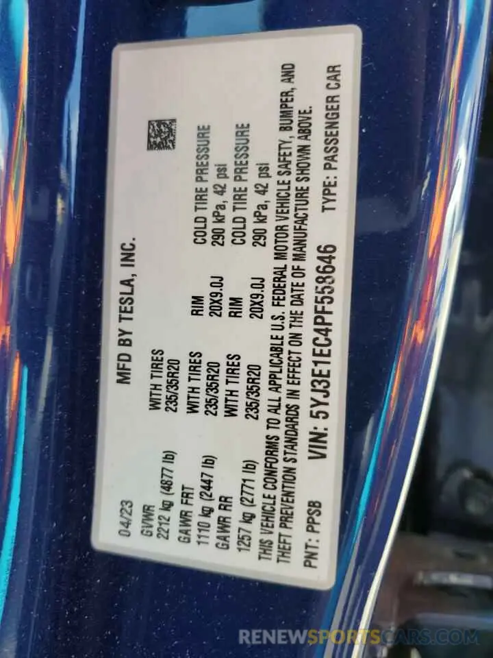 13 Photograph of a damaged car 5YJ3E1EC4PF558646 TESLA MODEL 3 2023
