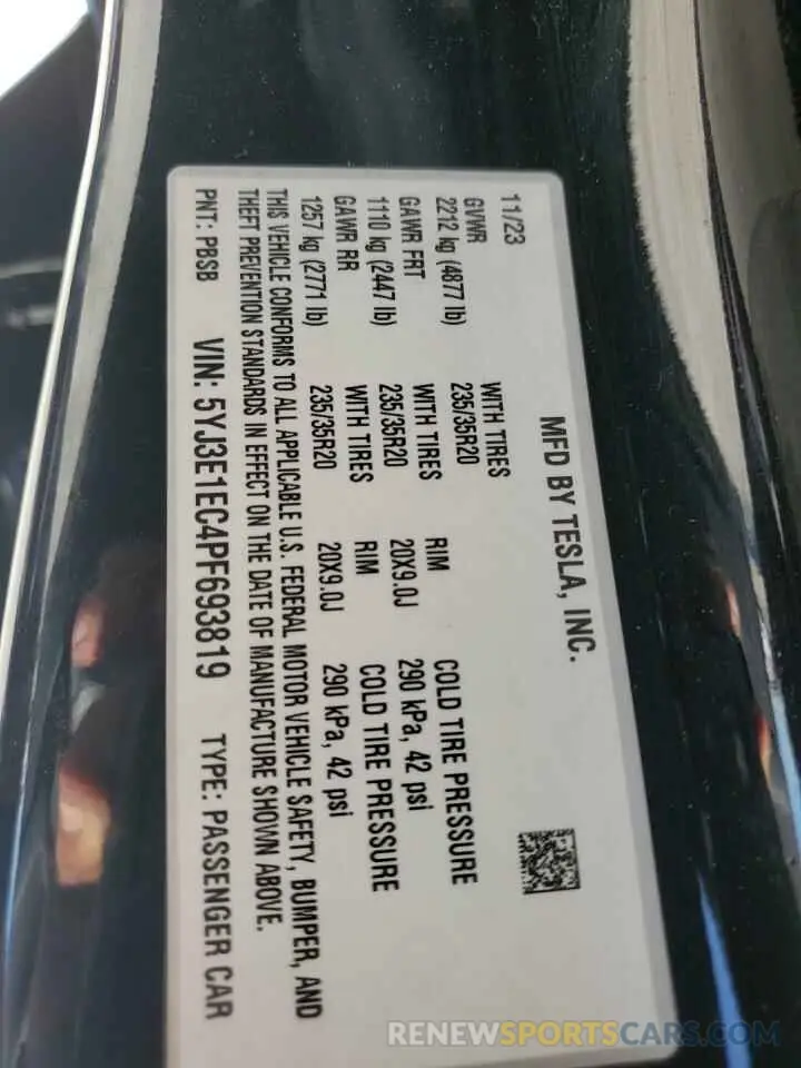 12 Photograph of a damaged car 5YJ3E1EC4PF693819 TESLA MODEL 3 2023