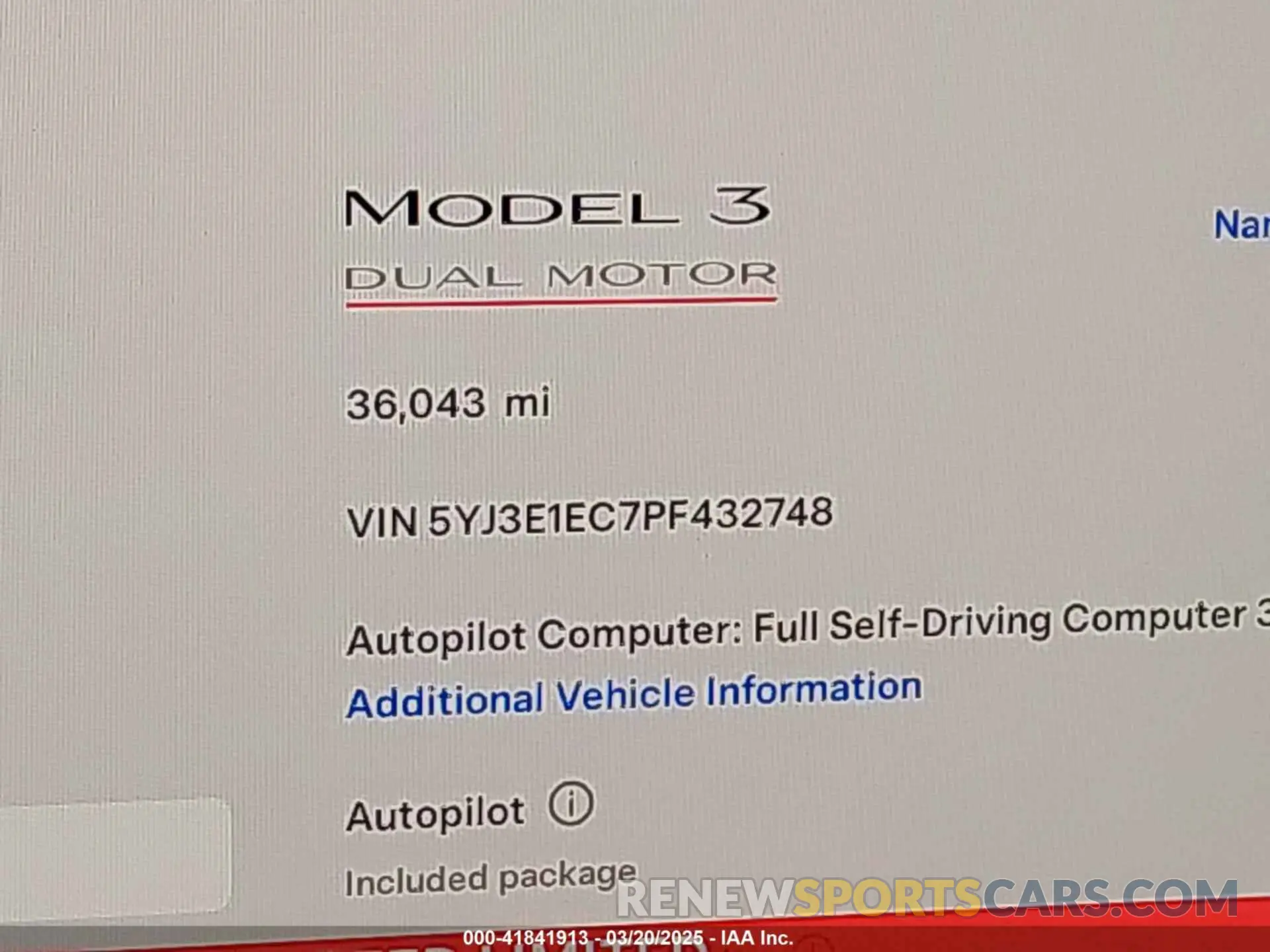 15 Photograph of a damaged car 5YJ3E1EC7PF432748 TESLA MODEL 3 2023