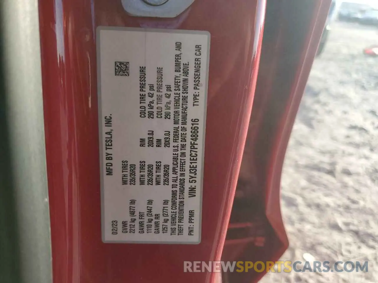 15 Photograph of a damaged car 5YJ3E1EC7PF486616 TESLA MODEL 3 2023