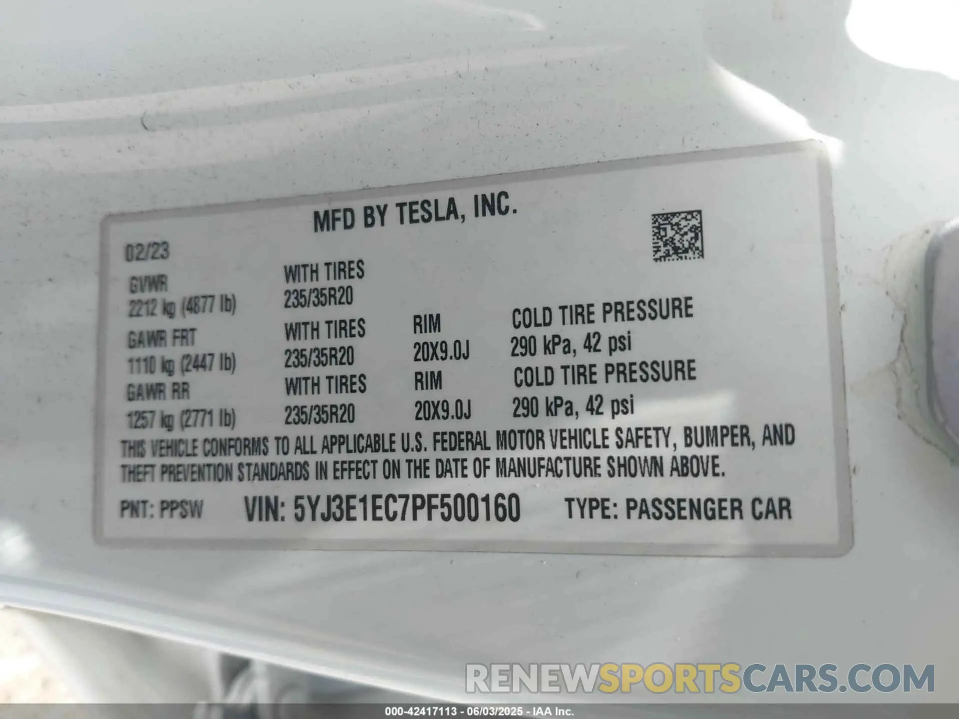 9 Photograph of a damaged car 5YJ3E1EC7PF500160 TESLA MODEL 3 2023