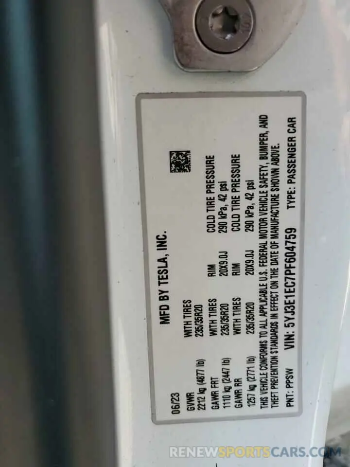 13 Photograph of a damaged car 5YJ3E1EC7PF604759 TESLA MODEL 3 2023