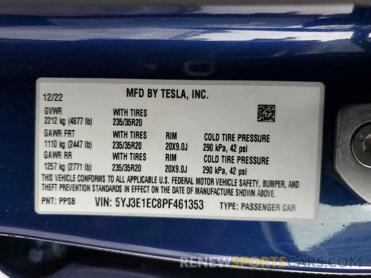 12 Photograph of a damaged car 5YJ3E1EC8PF461353 TESLA MODEL 3 2023