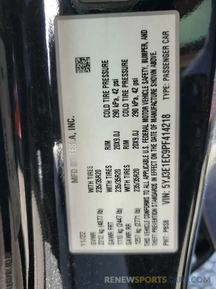 12 Photograph of a damaged car 5YJ3E1EC9PF414218 TESLA MODEL 3 2023