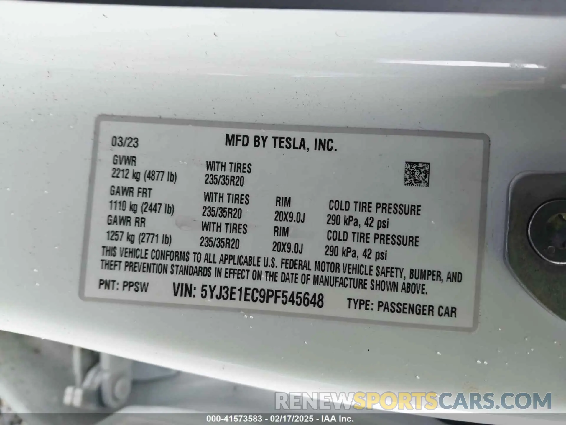 9 Photograph of a damaged car 5YJ3E1EC9PF545648 TESLA MODEL 3 2023