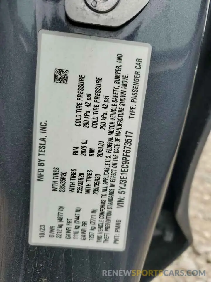 14 Photograph of a damaged car 5YJ3E1EC9PF673517 TESLA MODEL 3 2023