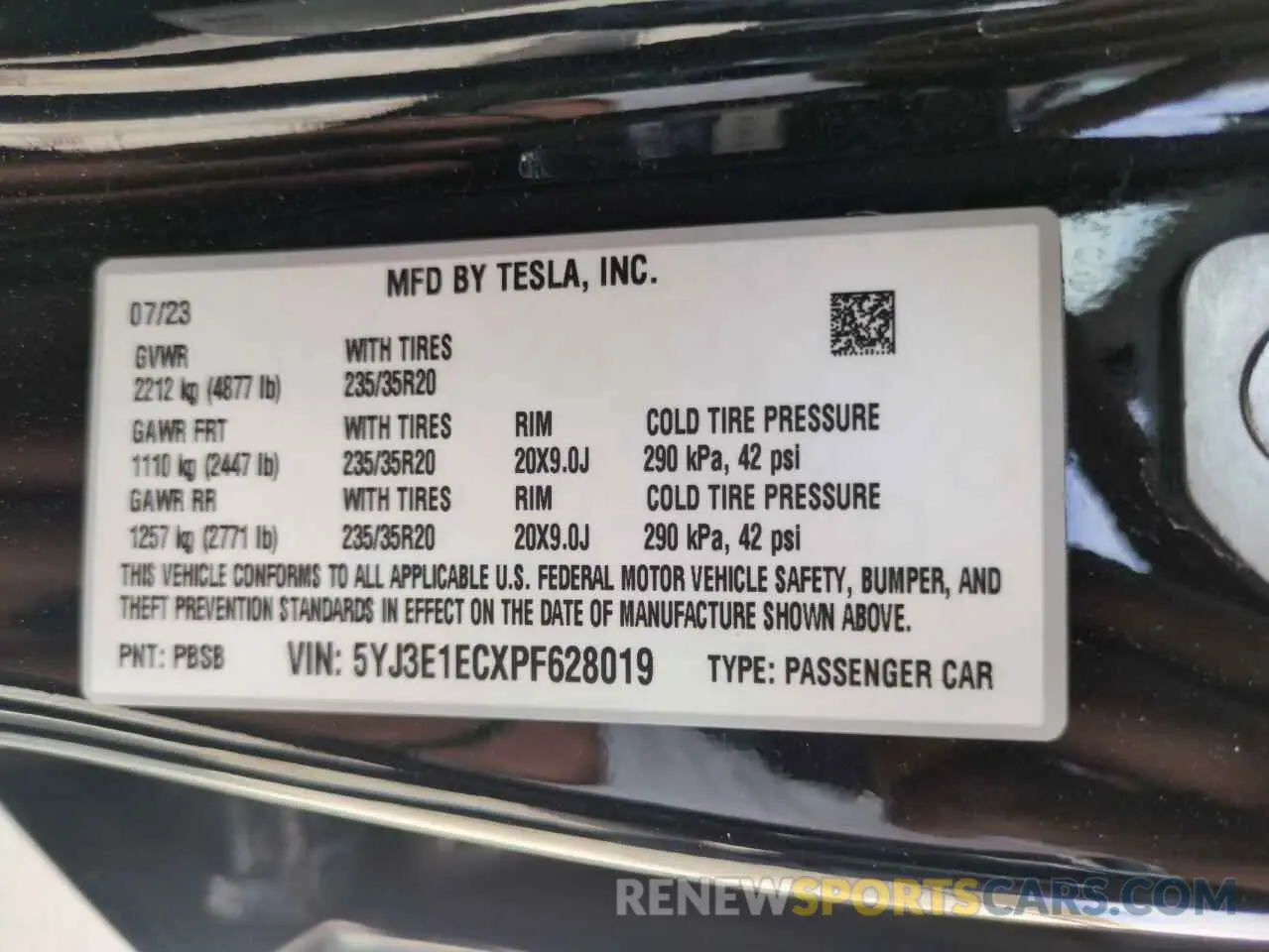 12 Photograph of a damaged car 5YJ3E1ECXPF628019 TESLA MODEL 3 2023