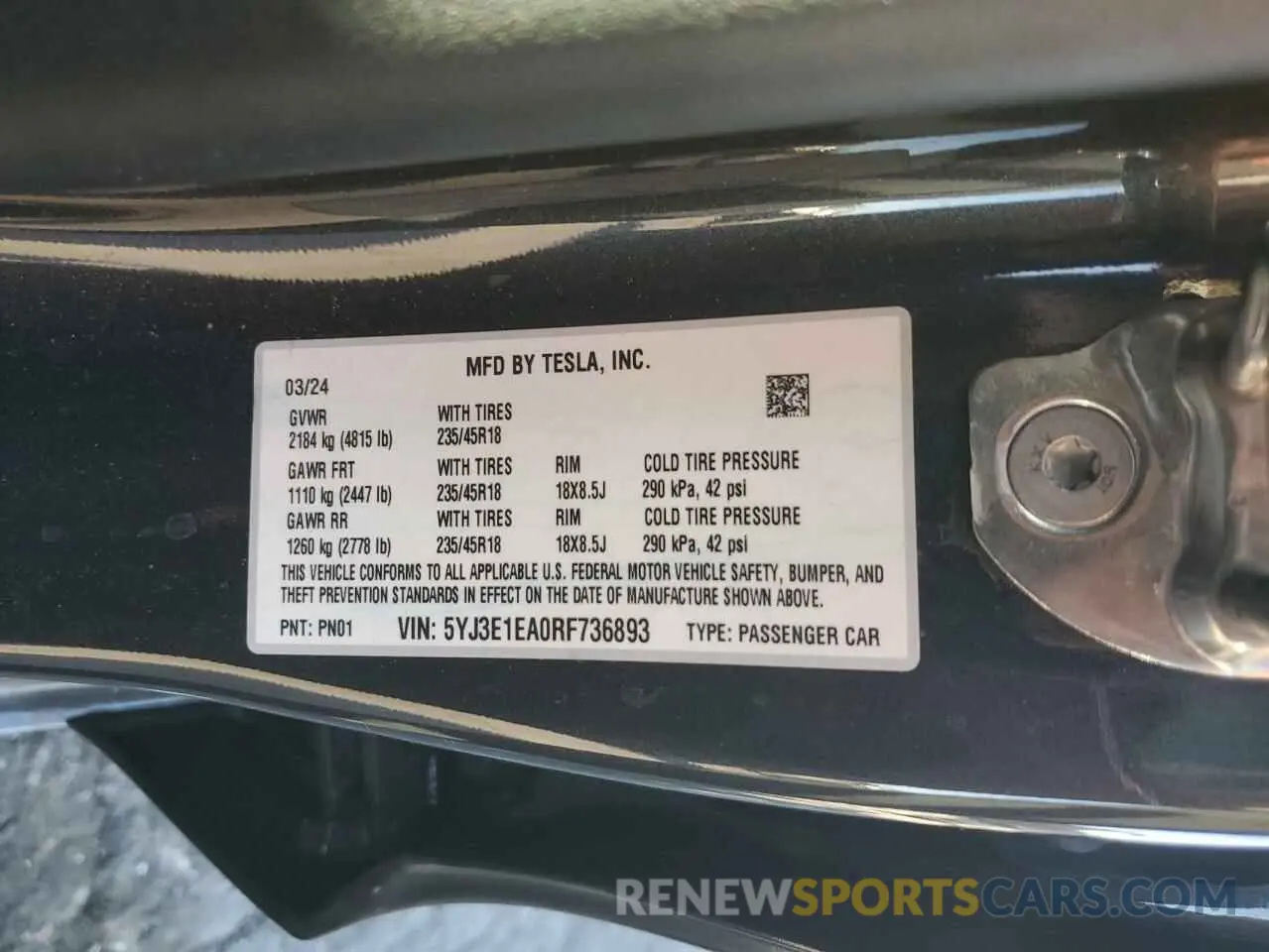 14 Photograph of a damaged car 5YJ3E1EA0RF736893 TESLA MODEL 3 2024