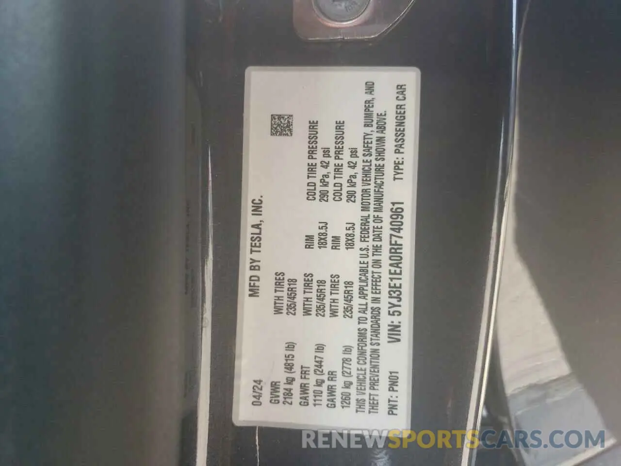 12 Photograph of a damaged car 5YJ3E1EA0RF740961 TESLA MODEL 3 2024