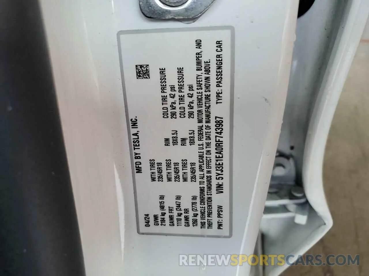13 Photograph of a damaged car 5YJ3E1EA0RF743987 TESLA MODEL 3 2024