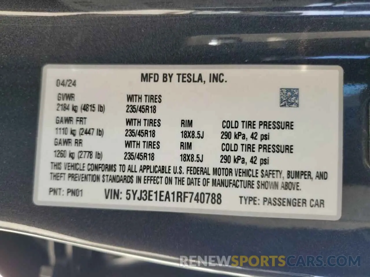 15 Photograph of a damaged car 5YJ3E1EA1RF740788 TESLA MODEL 3 2024