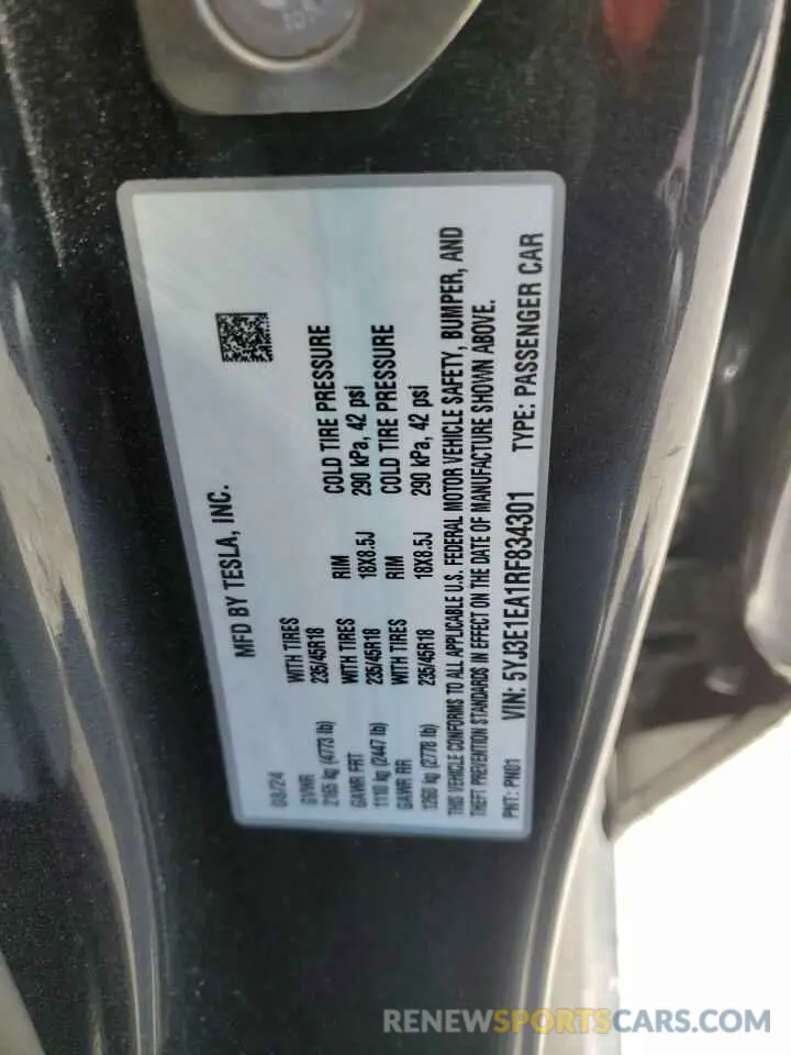 12 Photograph of a damaged car 5YJ3E1EA1RF834301 TESLA MODEL 3 2024