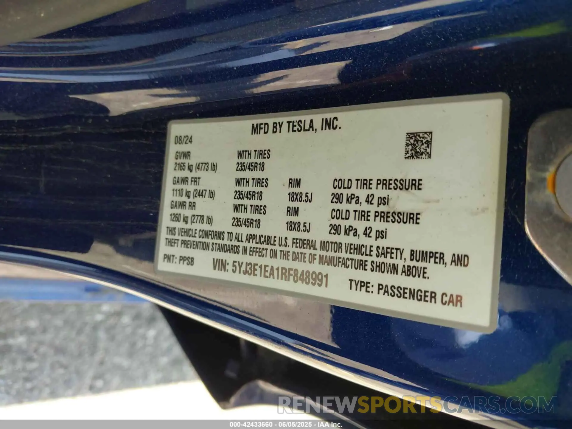 9 Photograph of a damaged car 5YJ3E1EA1RF848991 TESLA MODEL 3 2024
