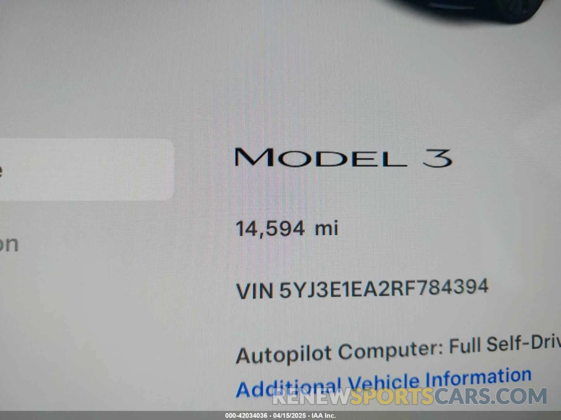 14 Photograph of a damaged car 5YJ3E1EA2RF784394 TESLA MODEL 3 2024