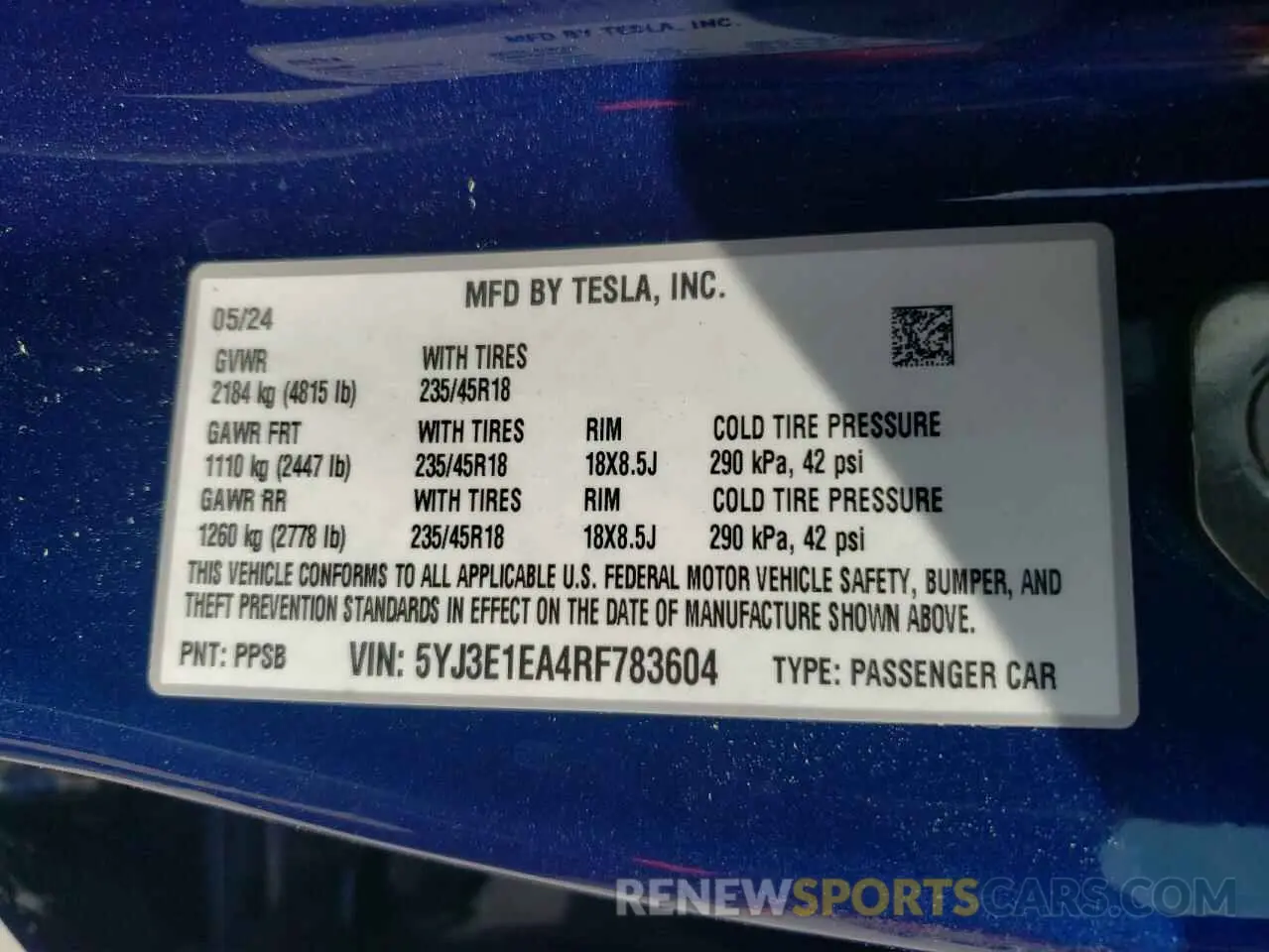 12 Photograph of a damaged car 5YJ3E1EA4RF783604 TESLA MODEL 3 2024