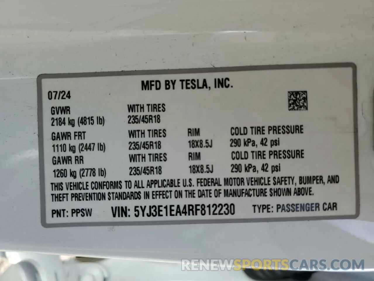 13 Photograph of a damaged car 5YJ3E1EA4RF812230 TESLA MODEL 3 2024